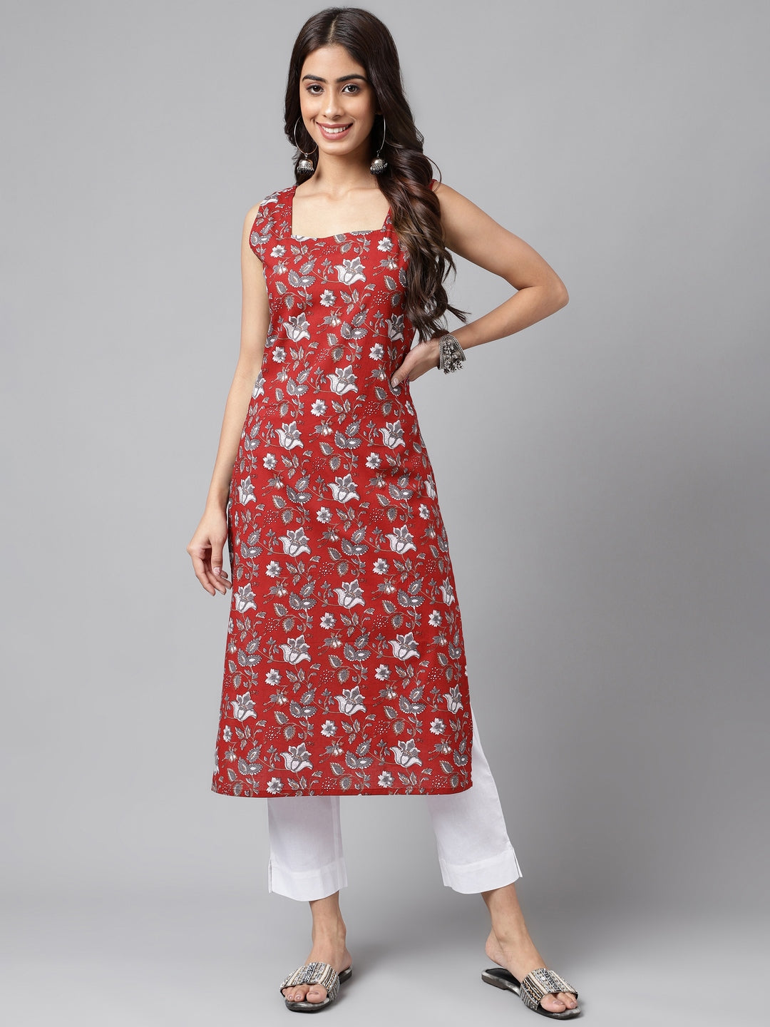 Women's Maroon Cotton Kurta - Janasya