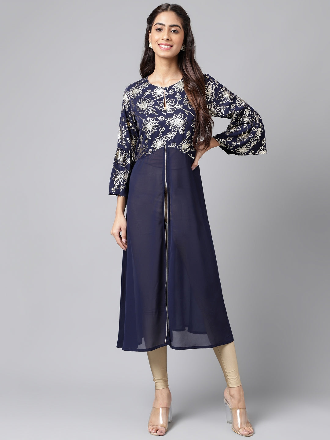 Women's Navy Blue Georgette Kurta - Janasya