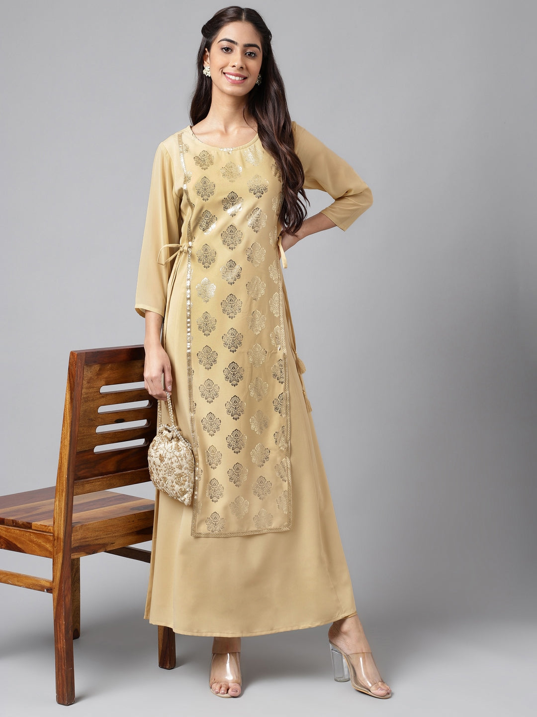 Women's Beige Crepe Kurta - Janasya