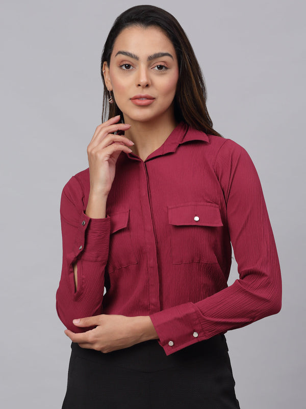 Women Maroon Solid Shirt