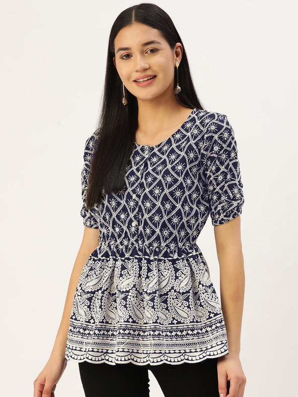 Chikankari Sequen Work Empire Top