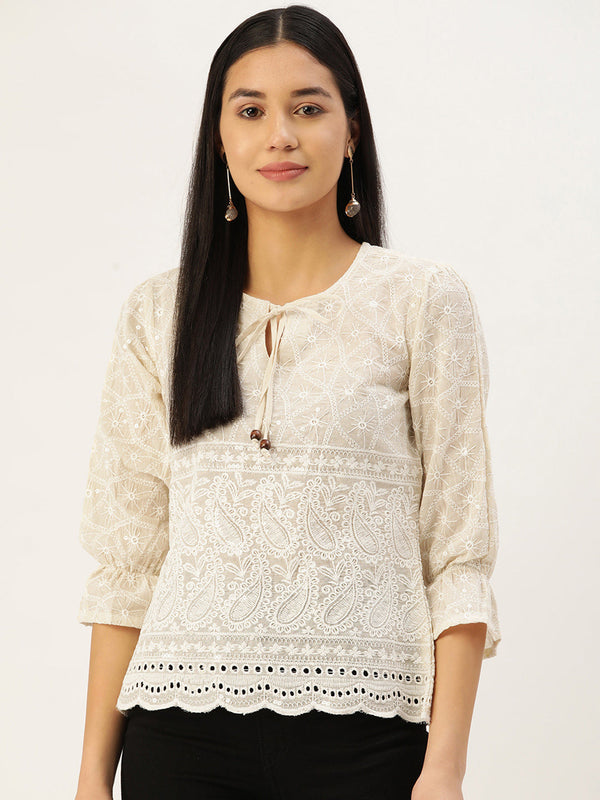 Chikankari Sequen Work Empire Top