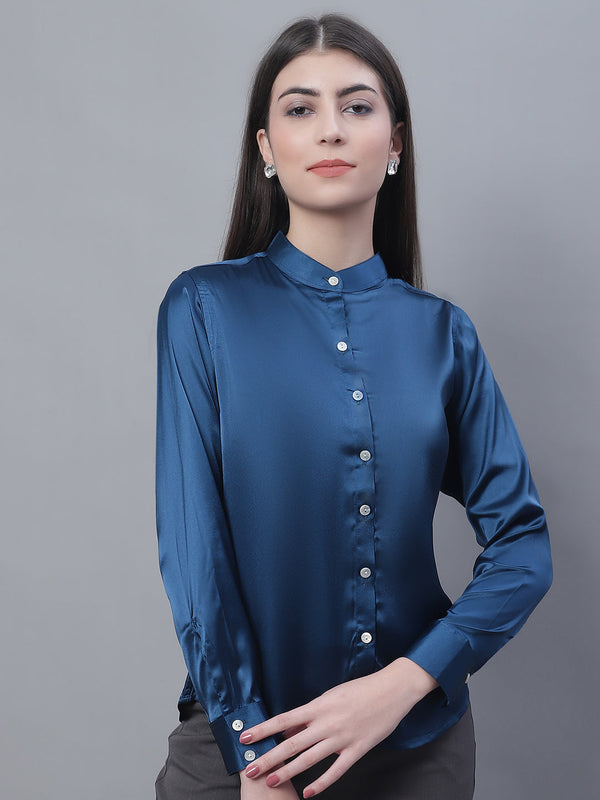 Women Blue Solid Shirt Style Top