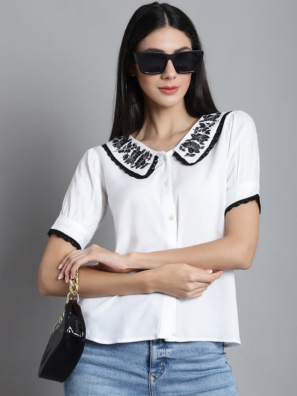 Embroidered Peter Pan Collar Top