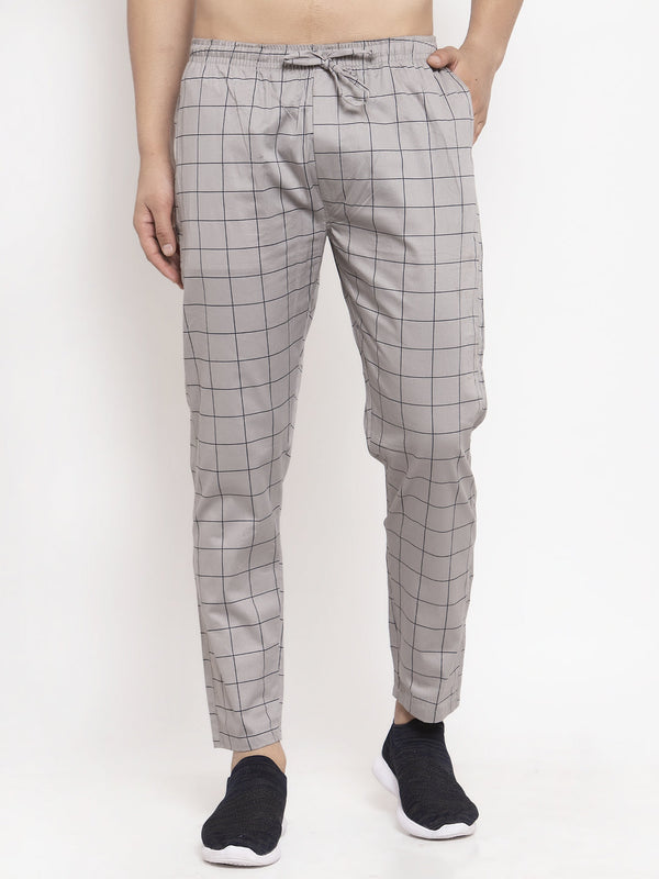 Men's Grey Checked Cotton Track Pants ( JOG 012Grey ) - Jainish