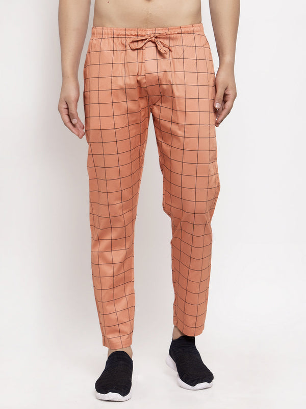 Men's Orange Checked Cotton Track Pants ( JOG 012Orange ) - Jainish