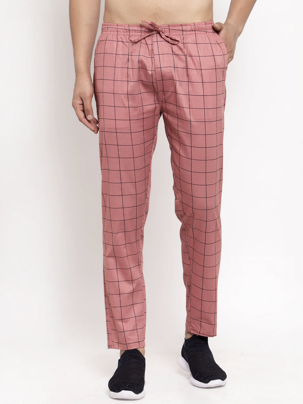 Men's Peach Checked Cotton Track Pants ( JOG 012Peach ) - Jainish