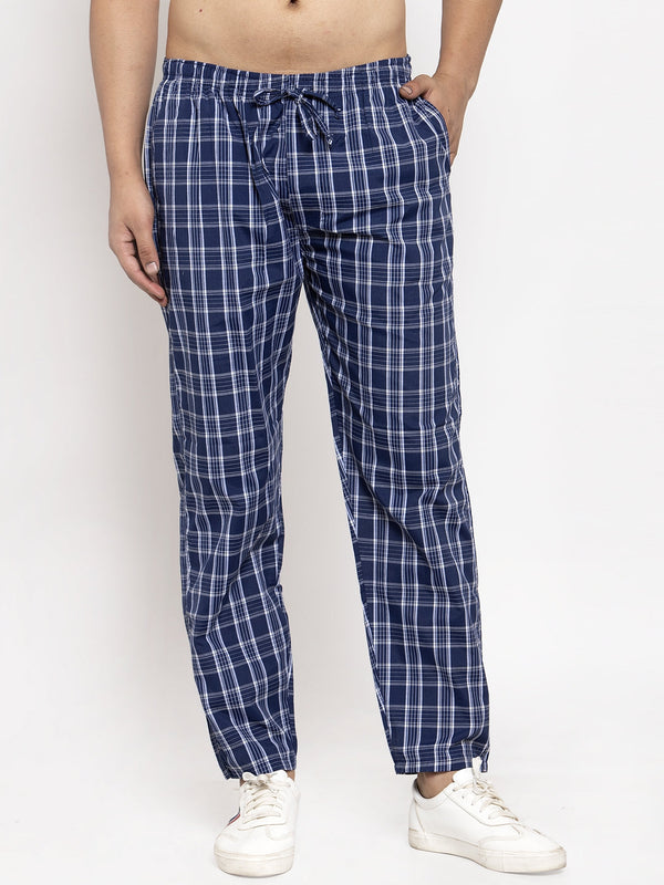 Men's Blue Checked Cotton Track Pants ( JOG 013Blue ) - Jainish