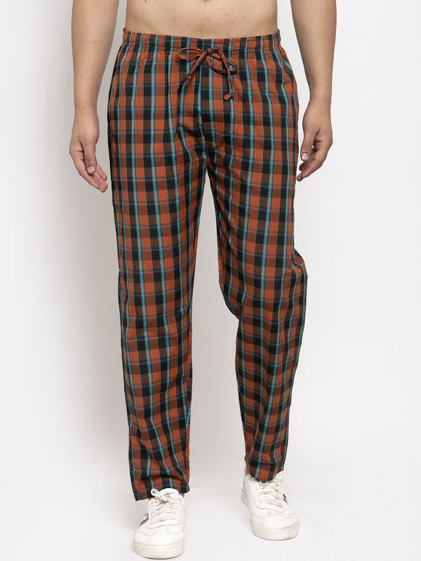 Men's Orange Checked Cotton Track Pants ( JOG 013Orange ) - Jainish