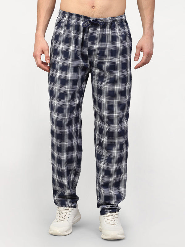 Men's Navy Blue Cotton Checked Track Pants ( JOG 016Navy ) - Jainish