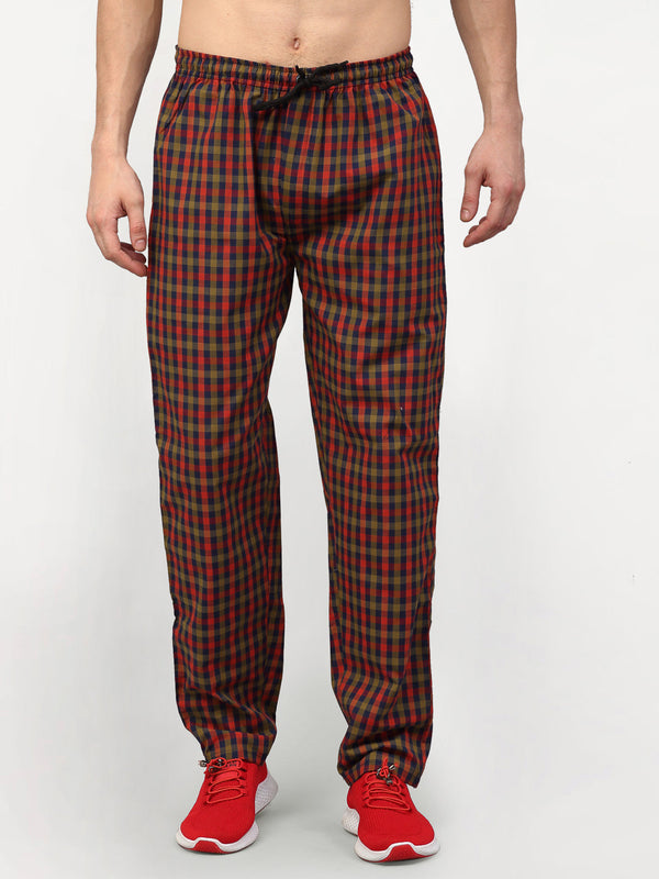 Men's Orange Cotton Checked Track Pants ( JOG 019Orange-Red ) - Jainish