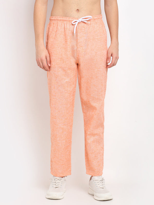 Men's Orange Linen Cotton Track Pants ( JOG 021Orange ) - Jainish