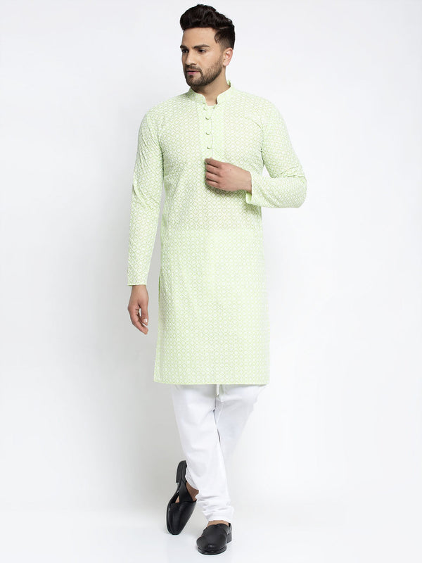 Men's Dark-Green Embroidered Kurta Payjama Sets ( JOKP 626 Dark-Green ) - Virat Fashions