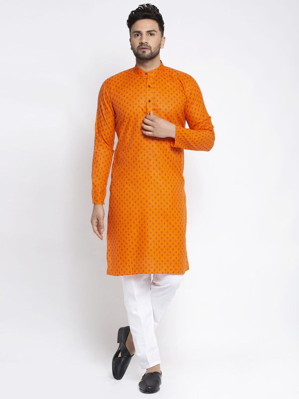 Men's Orange Printed Kurta Payjama Sets ( JOKP 627 Orange ) - Virat Fashions