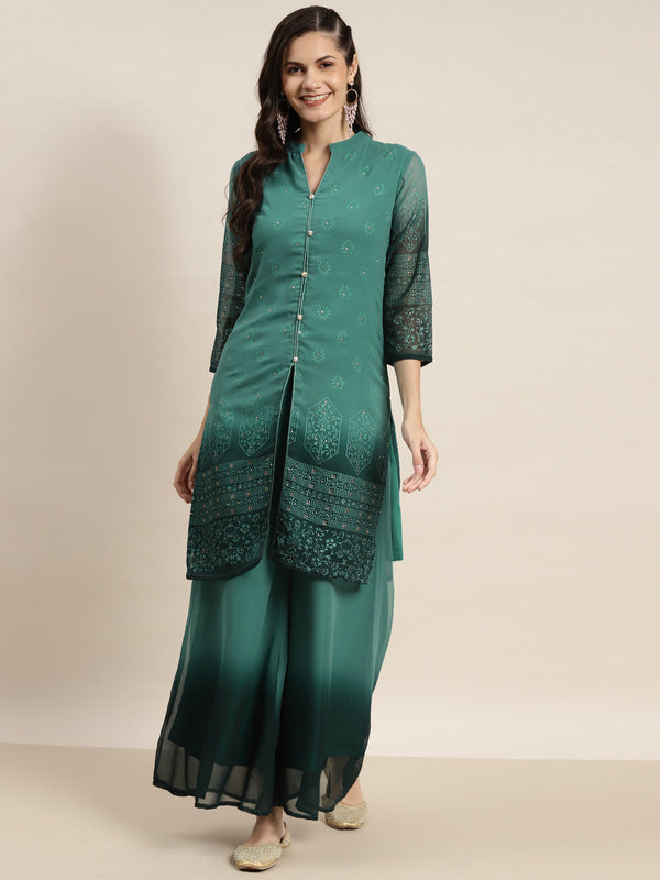 Printed Mukaish Kurta with Palazzos