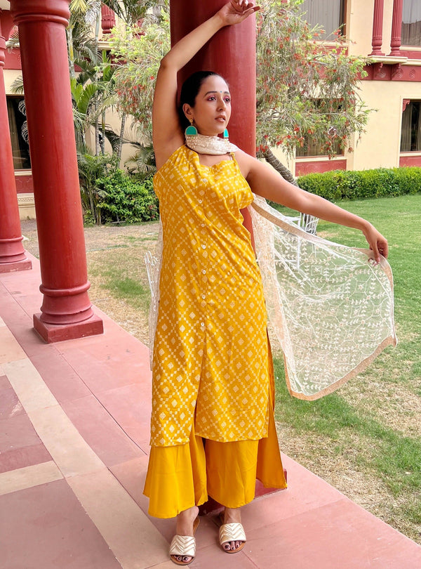 Jashvi Printed Kurta with Palazzos & With Chikankari Dupatta