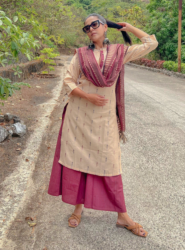 Jashvi Woven Design Kurta With Palazzos & Dupatta