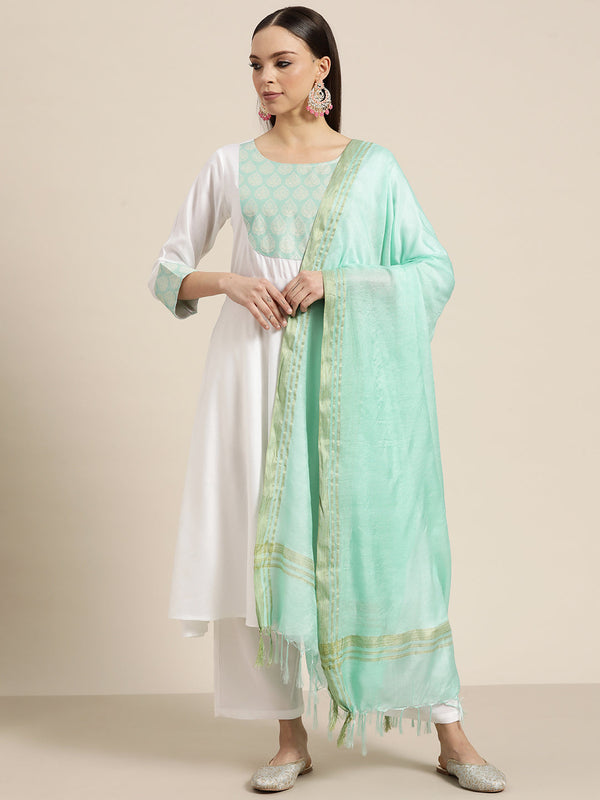 Women Yoke Design Jacquard Kurta with Palazzos & Dupatta