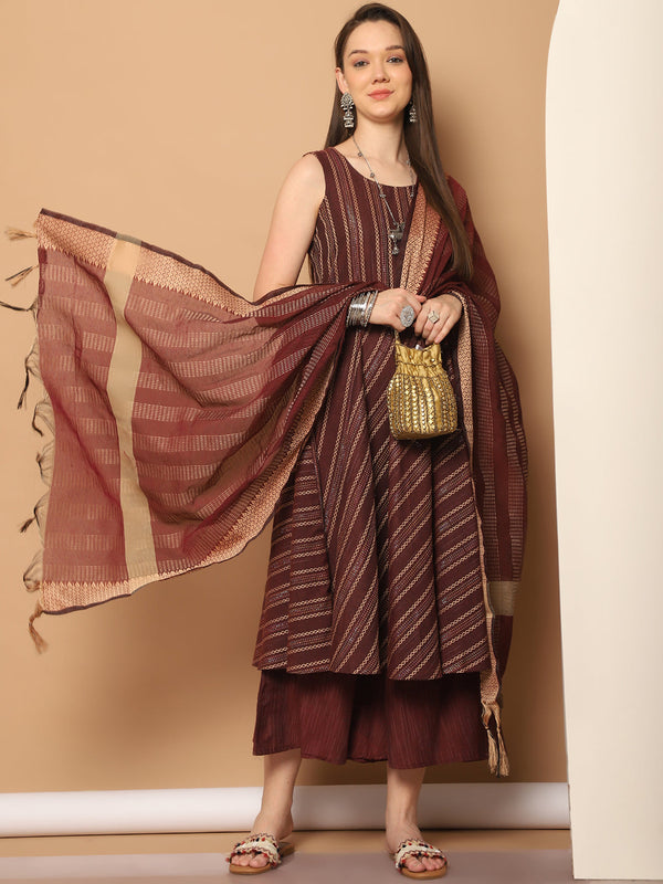 Women Woven Design Kantha Work Kurta with Palazzos & With Dupatta