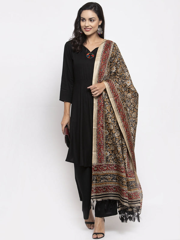 Jashvi Women Black & Red Solid Kurta with Palazzos & Printed Dupatta