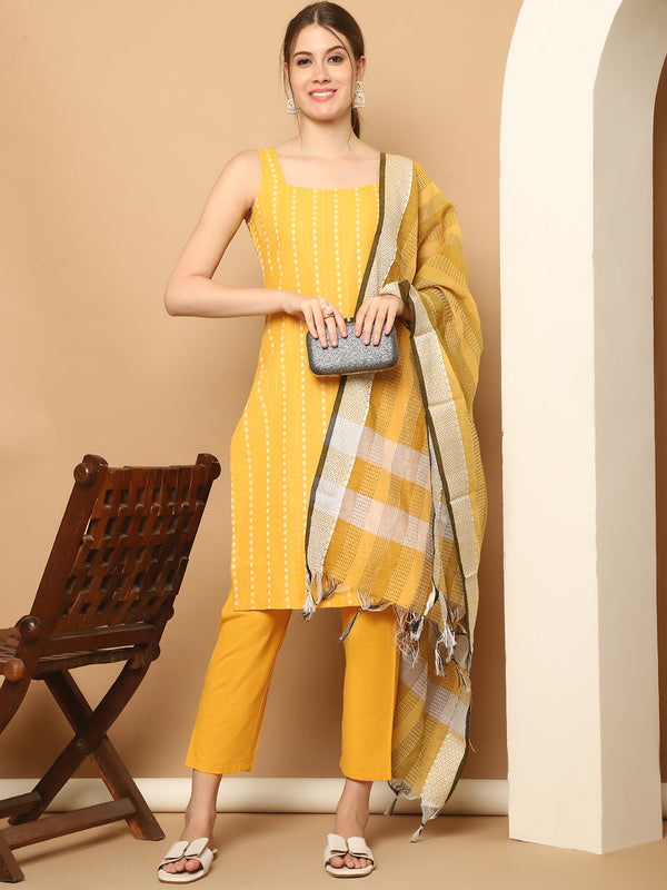 Yellow Dobby Kurta with pallazos dupatta set