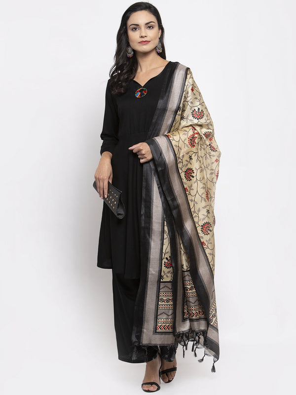 Jashvi Women Black & Red Solid Kurta with Palazzos & Beige-Red Printed Dupatta