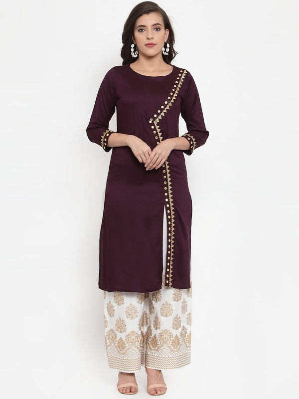 Women Purple Embroidered Kurta with Palazzos