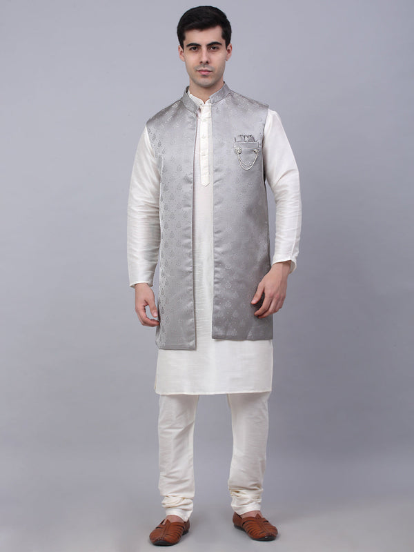 Men's Solid Kurta Pyjama With Shrug Jacket