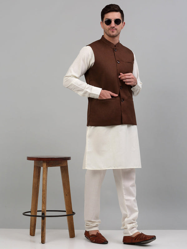 Men Nehru Jacket with White Kurta Pyjama.