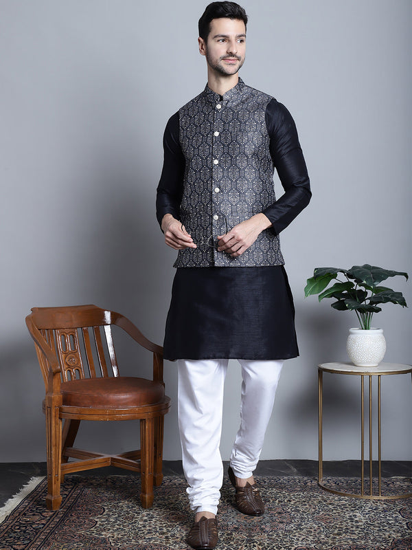 Men's Printed Nehru Jacket With Kurta Pyjama Set