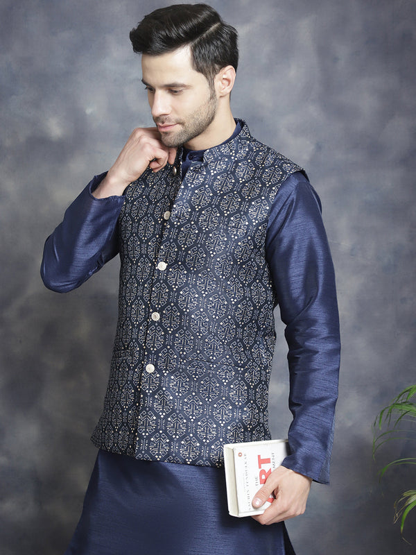 Men's Printed Nehru Jacket With Kurta Pyjama Set