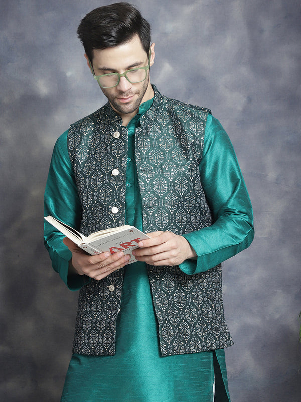 Men's Printed Nehru Jacket With Kurta Pyjama Set