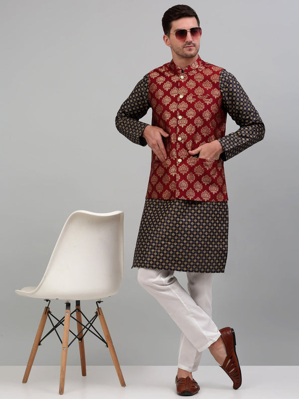 Men's Printed Nehru Jacket With Kurta Pyjama Set