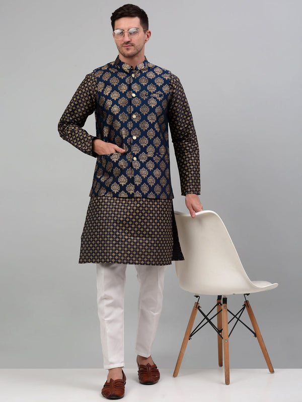 Men's Printed Nehru Jacket With Kurta Pyjama Set