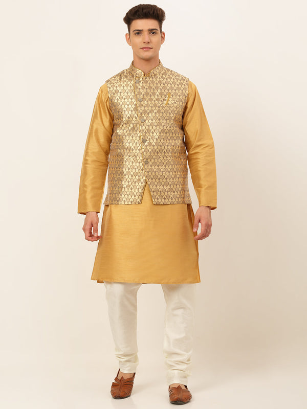 Men's Solid Kurta Pyjama With Nehru Jacket