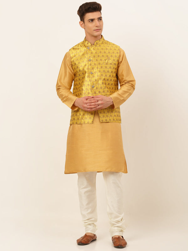 Men's Solid Kurta Pyjama With Nehru Jacket