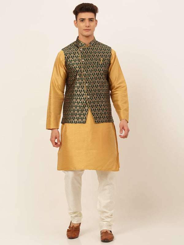 Men's Solid Kurta Pyjama With Nehru Jacket