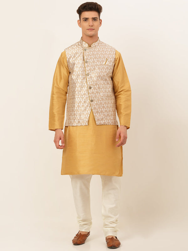 Men's Solid Kurta Pyjama With Nehru Jacket