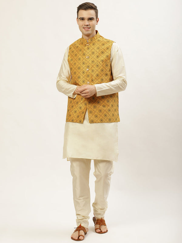 Men's Printed Nehru Jacket and Kurta Pyjama Set