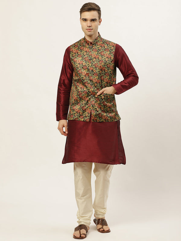 Men's Printed Nehru Jacket and Kurta Pyjama Set