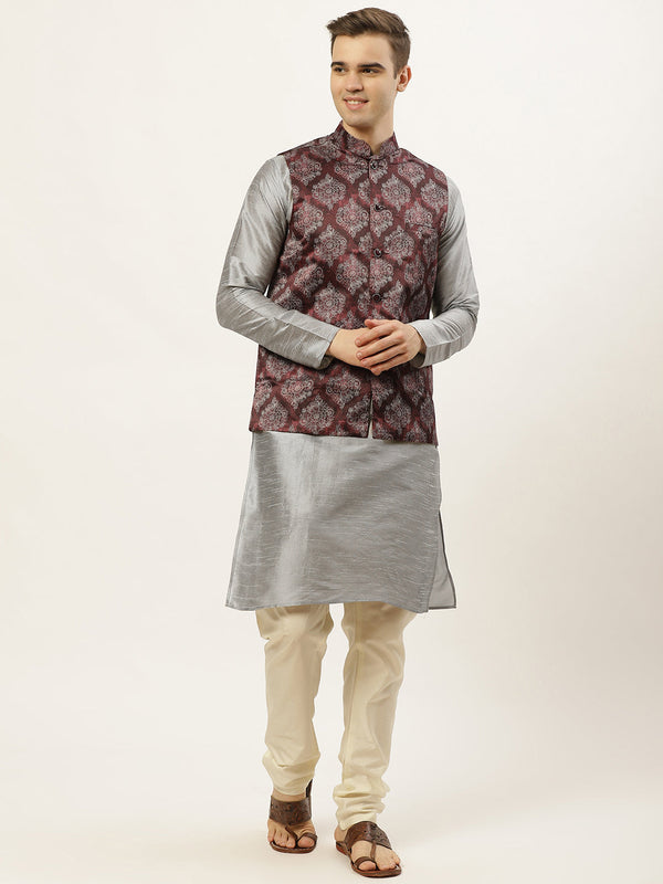 Men's Printed Nehru Jacket and Kurta Pyjama Set