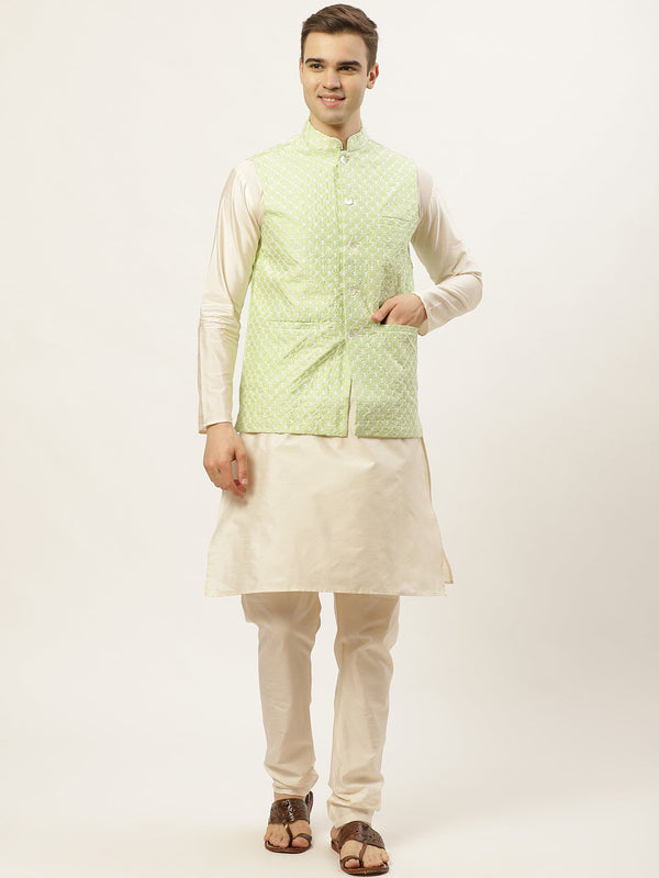 Jashvi Men's Embroidered Nehru Jacket & Kurta Pyjama