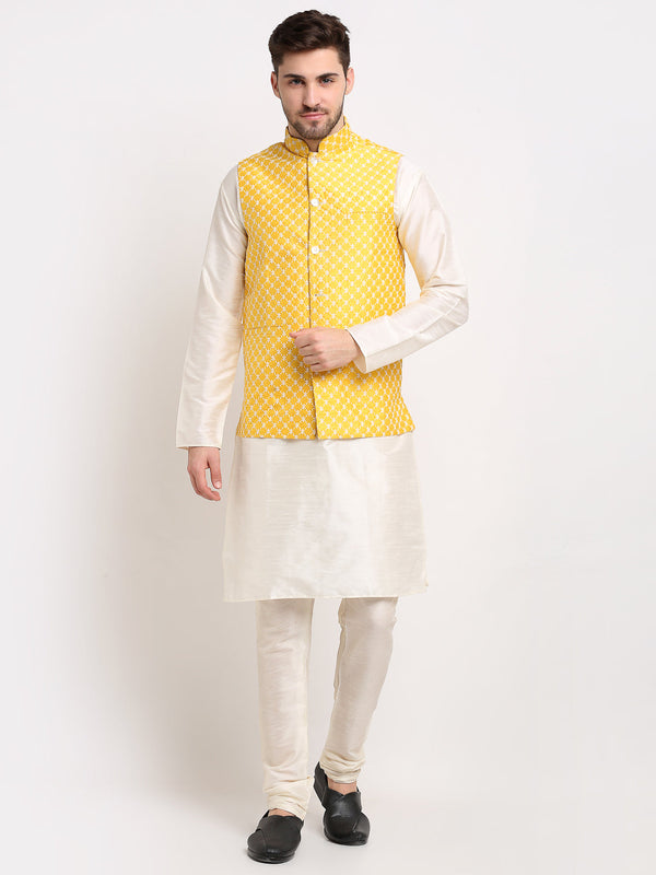 Jashvi Men's Embroidered Nehru Jacket & Kurta Pyjama