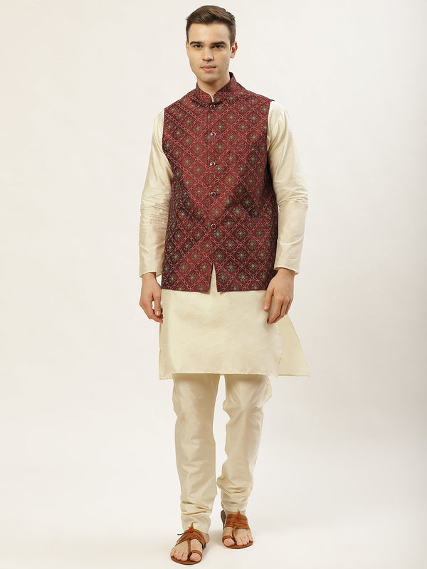 Men's Printed Nehru Jacket and Kurta Pyjama Set