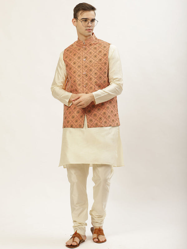 Men's Printed Nehru Jacket and Kurta Pyjama Set