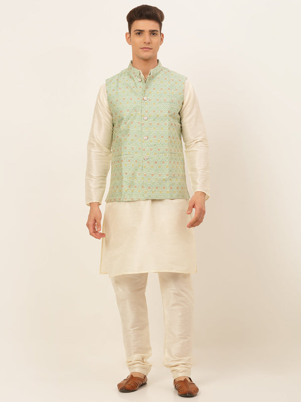 Men's Solid Kurta Pyjama With Nehru Jacket