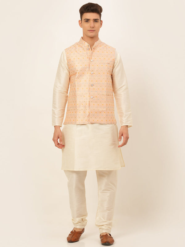 Men's Solid Kurta Pyjama With Nehru Jacket