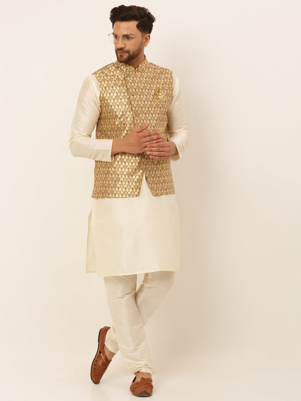 Men's Solid Kurta Pyjama With Nehru Jacket