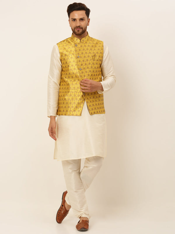 Men's Solid Kurta Pyjama With Nehru Jacket