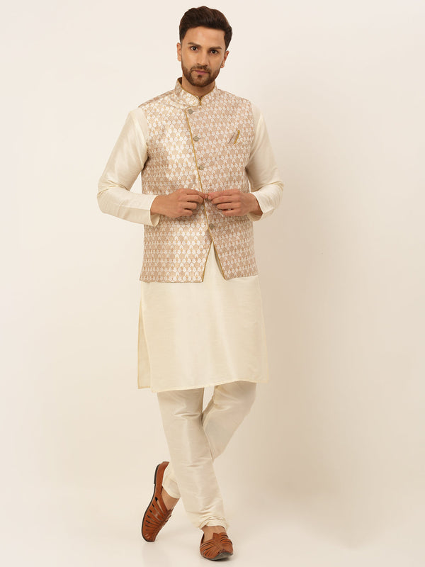 Men's Solid Kurta Pyjama With Nehru Jacket